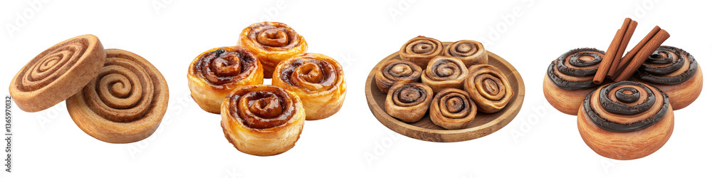 Cinnamon roll isolated on transparent background. PNG ,Set of Cinnamon roll isolated on transparent background. PNG ,Set of