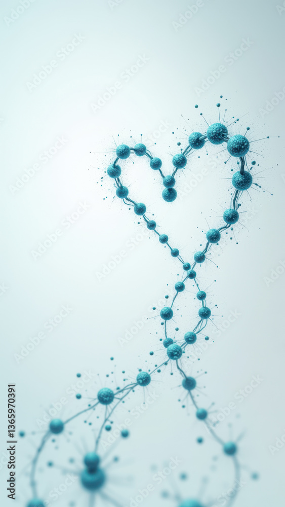 Magnesium Glycinate heart-shaped pill design with blue spheres. Magnesium Glycinate heart-shaped pill design with blue spheres.