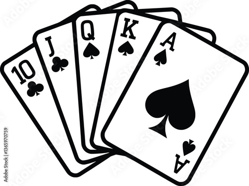  Royal Flush Playing Cards Vector, Casino Poker Hand Illustration.