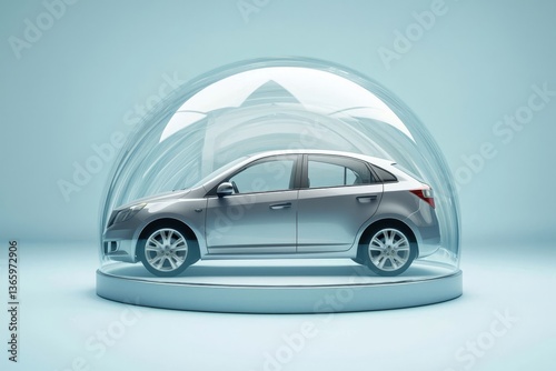 Visual representation of a car's insurance security under a dome.