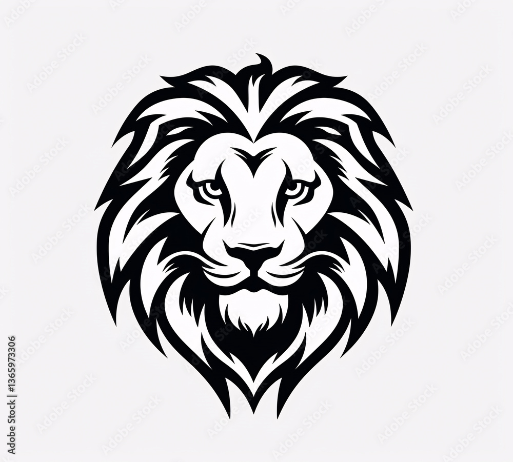 Fototapeta premium Lion image on a white flat background. Tattoo style black and white. Simple african tattoo style.