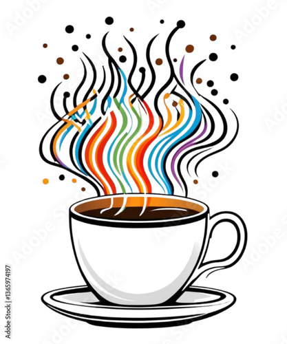 Colorful Coffee Cup Art - Vibrant Steam vector custom t-shirt Design