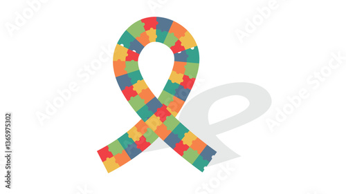 puzzle pieces ribbon symbol for autism awareness illustration, Awareness ribbon design, Autism spectrum puzzle, Ribbon and puzzle, Autism ribbon artwork, Autism spectrum symbol, Concept