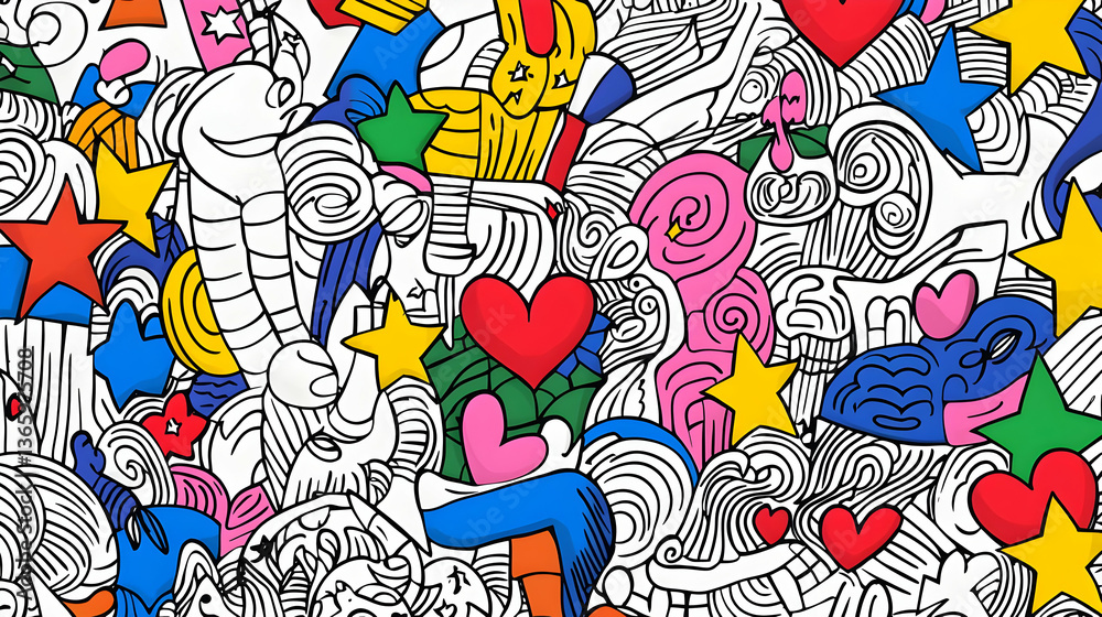 Obraz premium Colorful Abstract Doodle Pattern Design