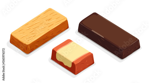 Modern illustration of a set of three colorful confectionery treats on a plain background