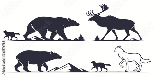 big mammals of the northern lands silhouettes