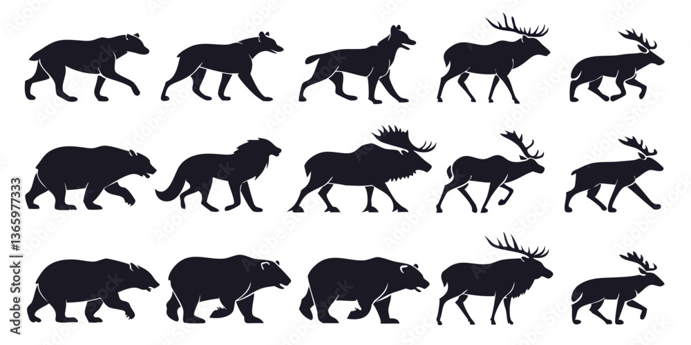 Fototapeta premium big mammals of the northern lands silhouettes
