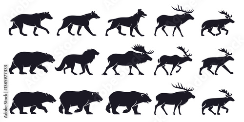 big mammals of the northern lands silhouettes