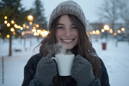 Woman drinking warm beverage in winter