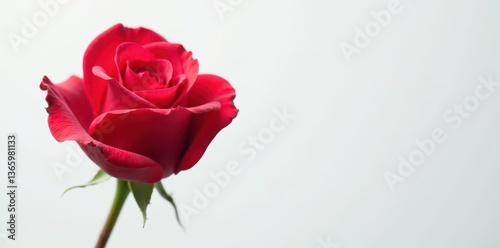 Single perfect rose, vibrant petals, white backdrop, fresh, image, white