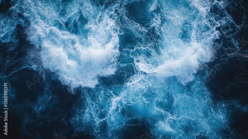 Powerful Ocean Waves Top-Down View