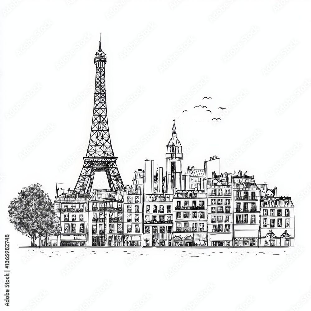 Naklejka premium Creative representation of Paris in a sketch format.