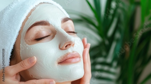 Woman getting facial mask beauty treatment