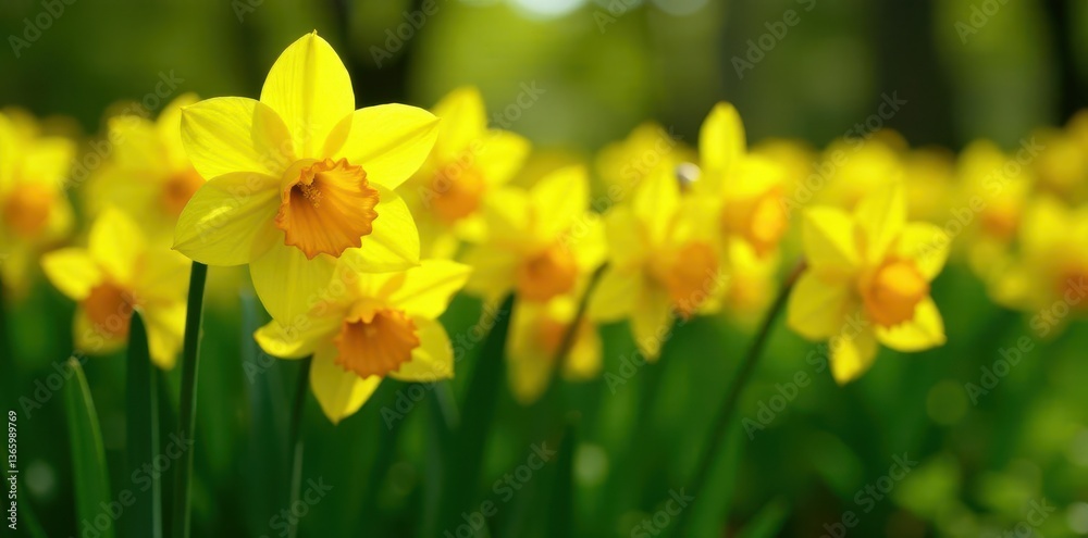 Dense cluster of daffodils, vibrant yellow against green , blossom, botany, plant Dense cluster of daffodils, vibrant yellow against green , blossom, botany, plant