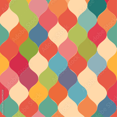 colorful Ornate Geometric Petals Grid, Abstract Vector Seamless design