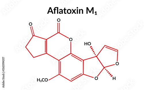 Aflatoxin M1 molecular structure formula, suitable for education or chemistry science content