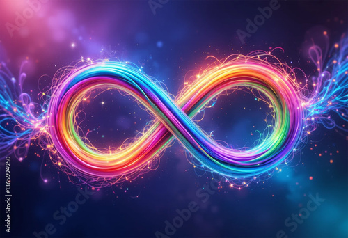Vibrant Rainbow Infinity Symbol Sparkling with cosmic energy and glowing colorful digital art