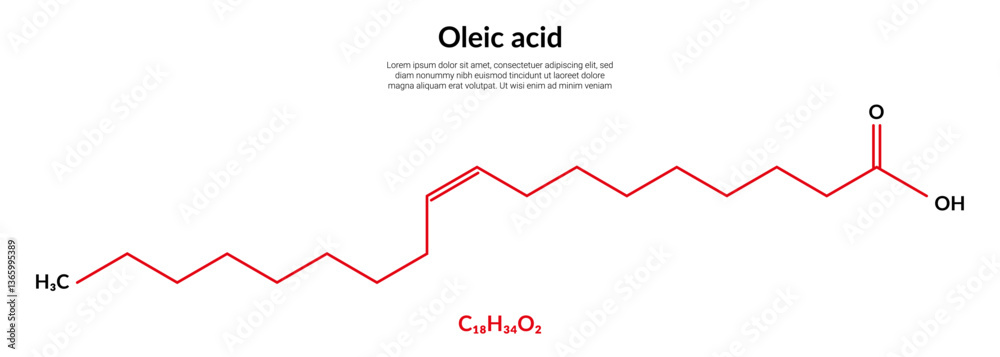 Fototapeta premium Oleic acid, molecular structure formula, suitable for education or chemistry science content. Vector illustration