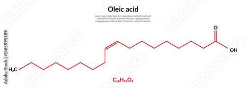 Oleic acid, molecular structure formula, suitable for education or chemistry science content. Vector illustration