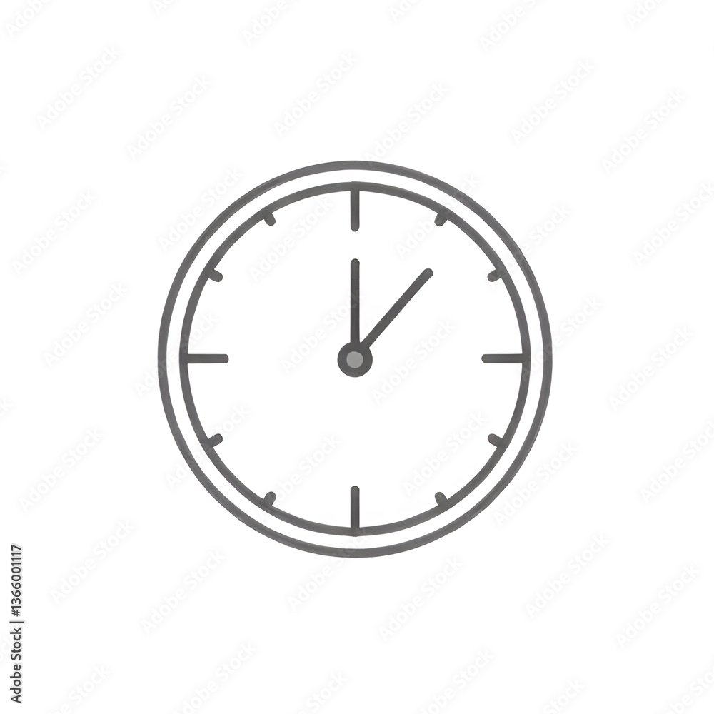 A simple clock face showing the time, a minimalist design in grayscale. A simple clock face showing the time, a minimalist design in grayscale.