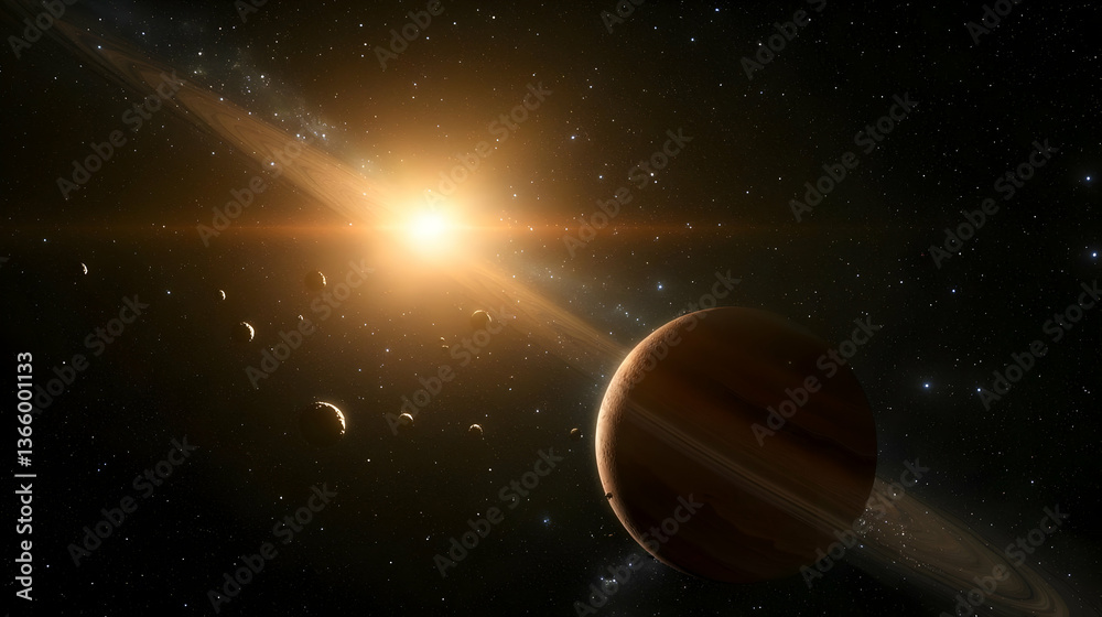 Fototapeta premium Simulated Planet With Ring System In Outer Space