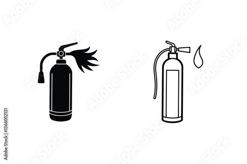 Fire Extinguisher Safety Icons Filled and Outline Designs