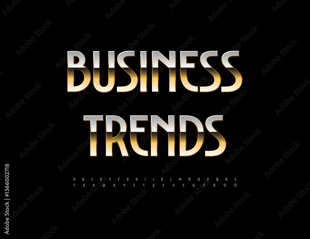 Vector Premium icon Business Trends. Trendy Gold Font. Elegant Alphabet Letters and Numbers set.