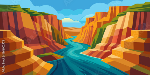 Serene river flowing between colorful canyon cliffs  