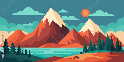 Vibrant mountains and trees reflecting on a serene lake  
