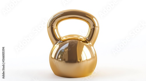 A gold weight with a handle sits on a white background