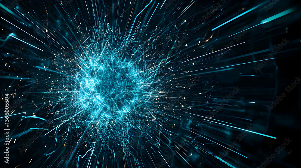 Fototapeta premium Abstract Digital Explosion Of Glowing Lines And Dots