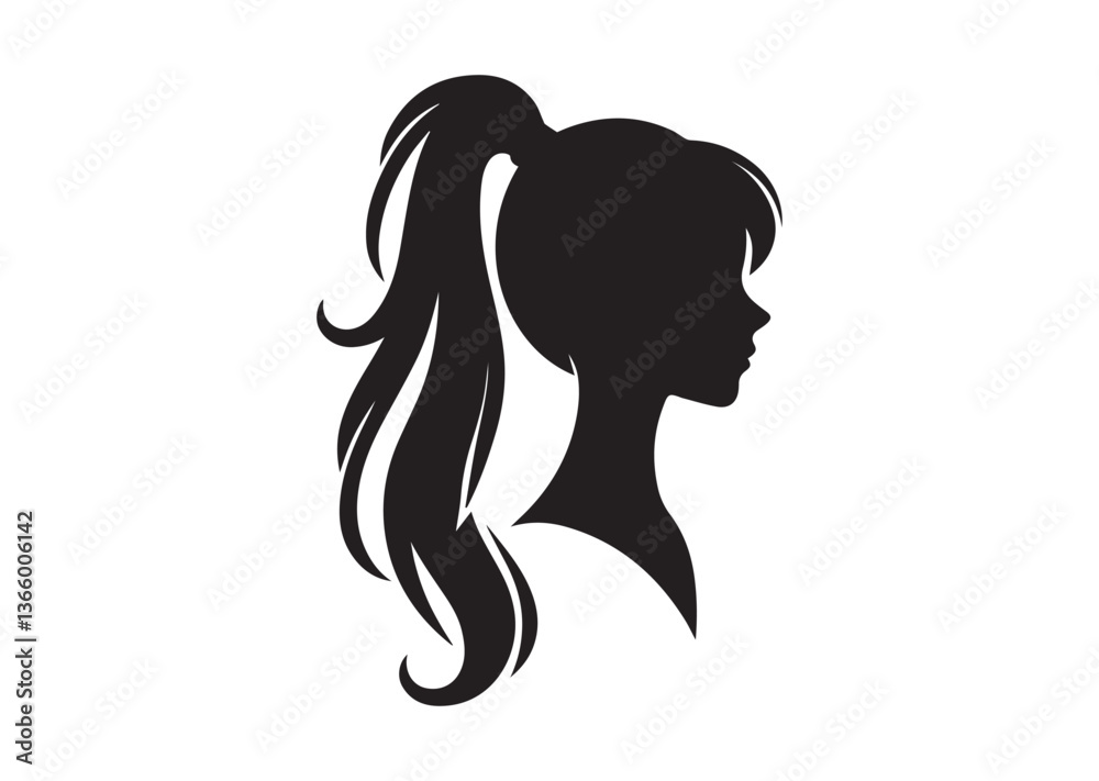 Ponytail girl silhouette vector Ponytail girl silhouette vector