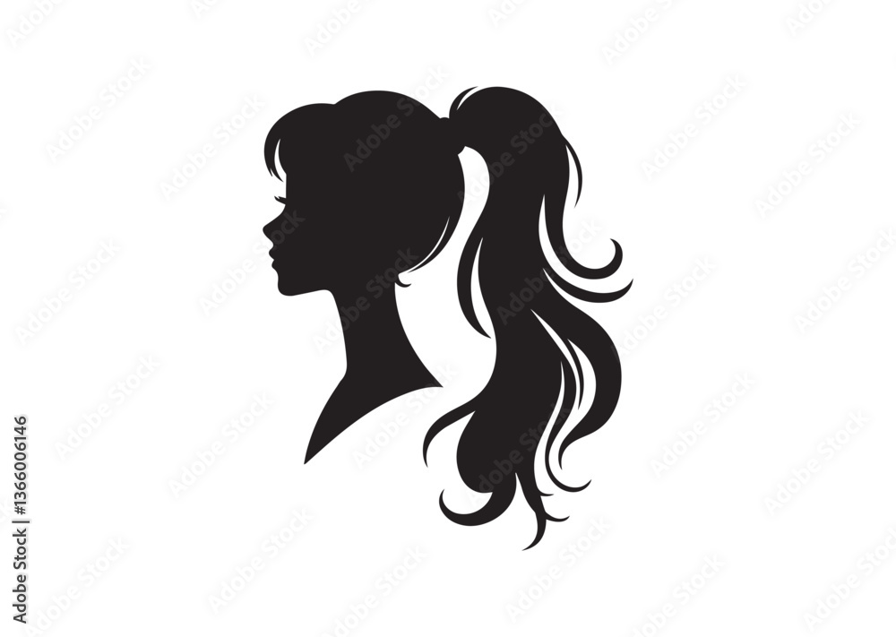 Ponytail girl silhouette vector Ponytail girl silhouette vector