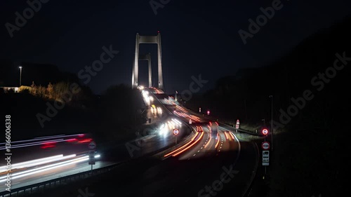 Time lapse clip of traffic on the Little belt Bridge linking Jylland and the island Fyn in Denmark