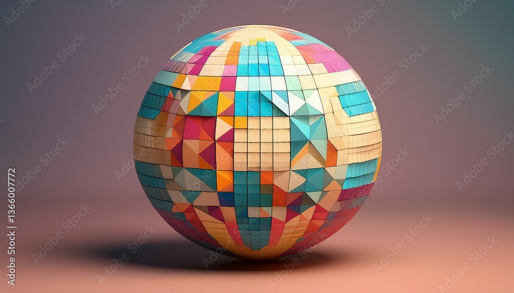 3D render of an abstract geometric sphere with a mosaic tile pattern 3D render of an abstract geometric sphere with a mosaic tile pattern