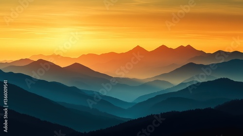 A nature-inspired wallpaper with a mountain range silhouette against a golden sunset sky, giving a sense of tranquility