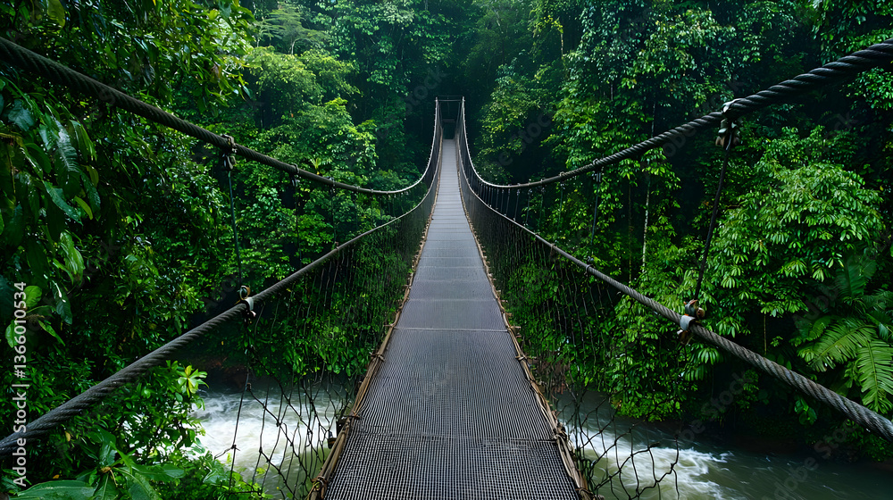 Fototapeta premium Jungle Suspension Bridge In Lush Forest