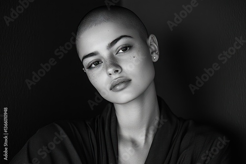 Woman portrait bald head monochrome