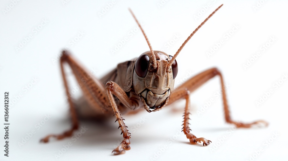 A Close-up Portrait of a Detailed and Intricate Grasshopper on White Backdrop A Close-up Portrait of a Detailed and Intricate Grasshopper on White Backdrop
