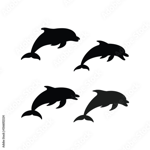 A set of dolphin silhouette vector art isolated on white background