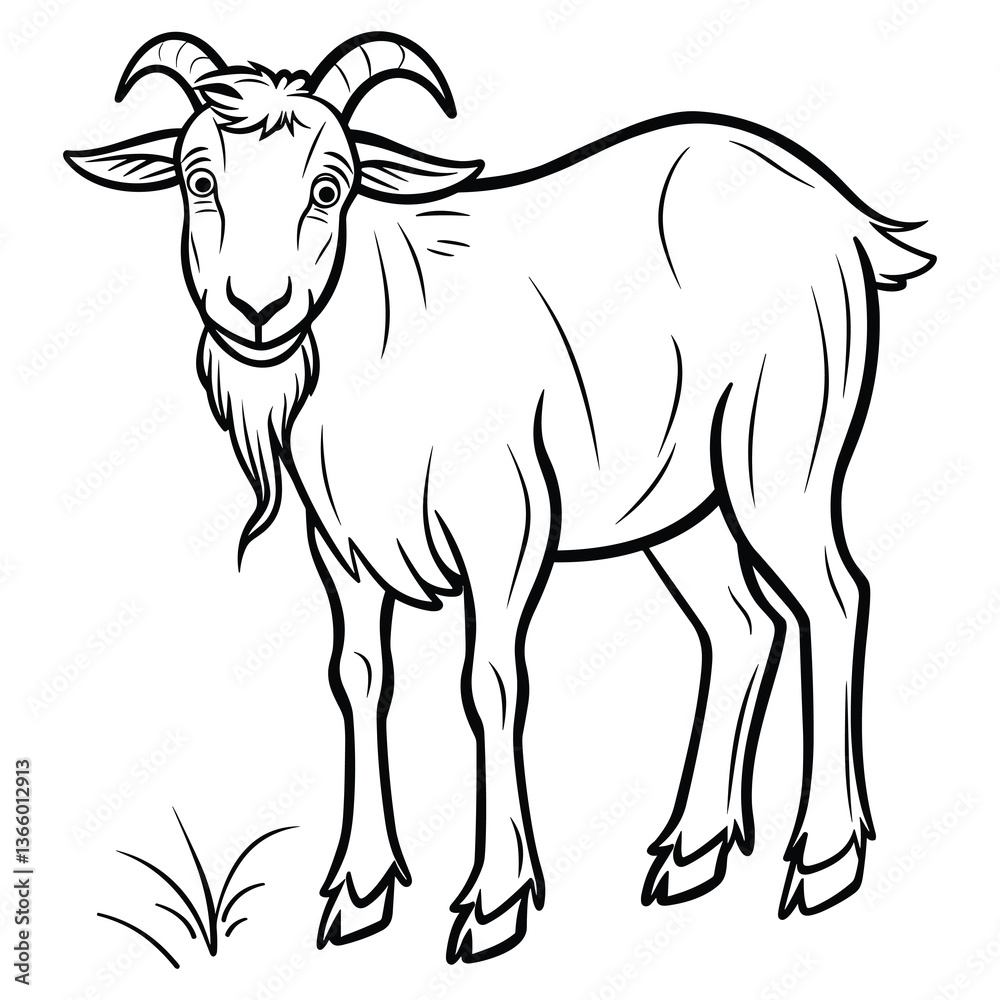 Fototapeta premium Hand-drawn Goat Illustration - Black and White Line Art