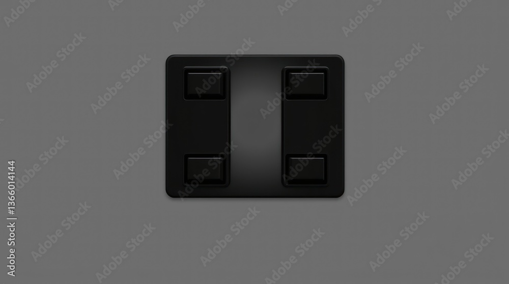 Black digital scale on gray background, weight measurement, health, wellness, minimalist design