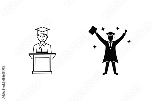 WebGraduation Ceremony Student Speaker and Celebratory Graduate Icons