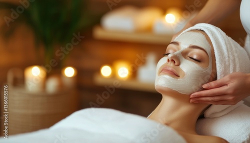 Woman receiving facial spa treatment