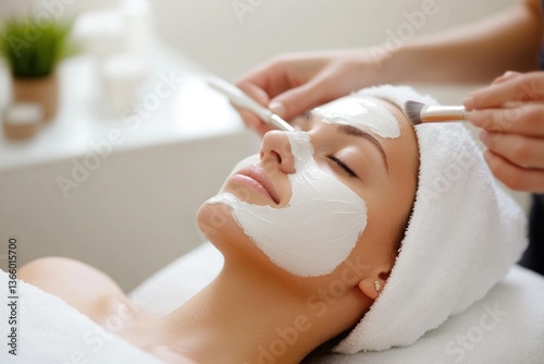 Woman receiving facial treatment skincare beauty