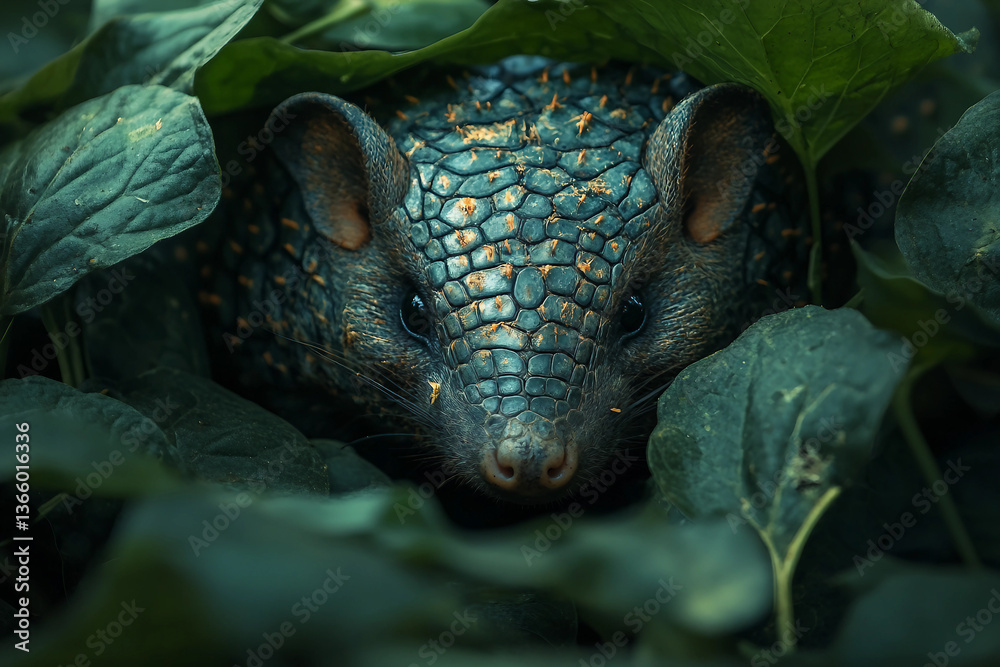 Obraz premium Armadillo in Lush Green Habitat Exploring the Wilderness - Generative AI