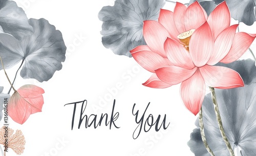 This thank you card includes a watercolor representation of transparent roses, a purple eucalyptus branch, and berries. The design features these elements isolated on a white background, making it
