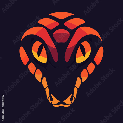 Abstract snake head illustration with fiery colors  