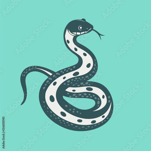 Stylized snake illustration with spots on a turquoise background  