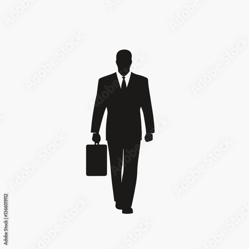 Businessman walking confidently with briefcase on white background  